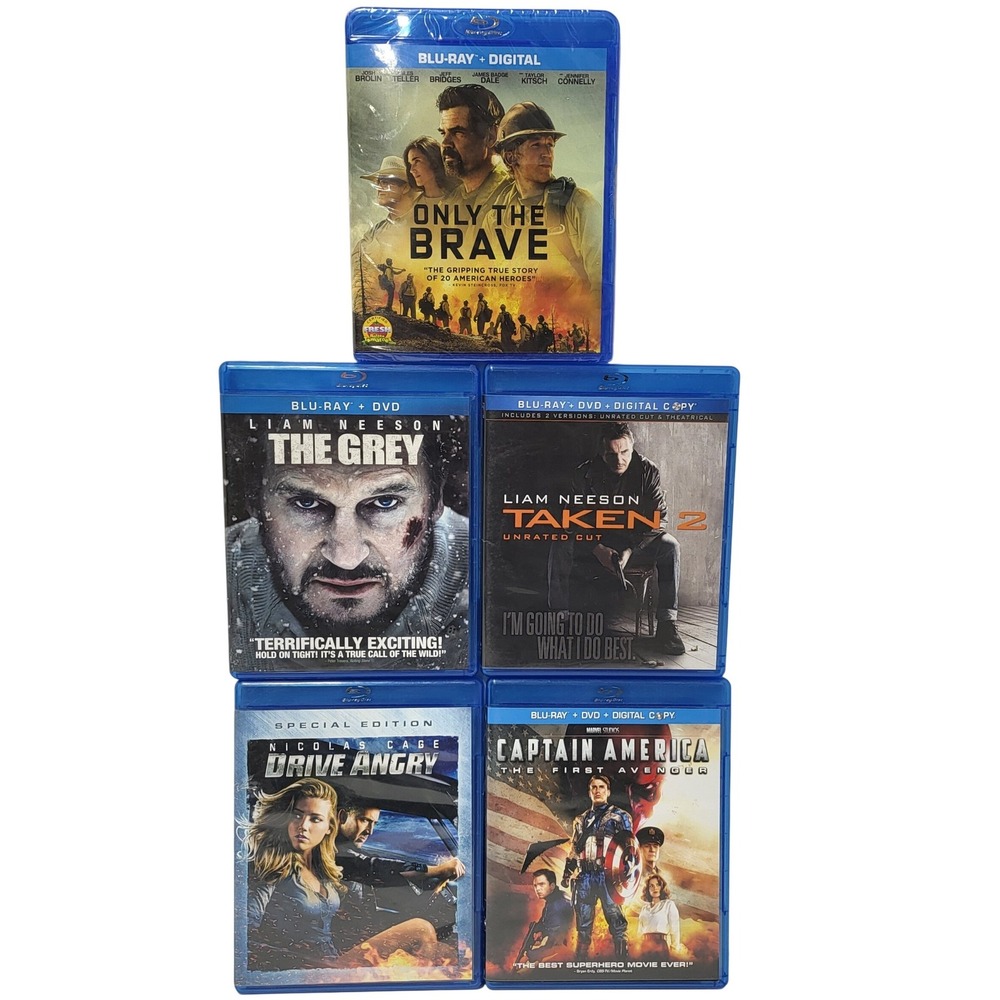 Blu-ray Bundle of 5 Captain America The Grey Taken 2 Drive Angry Only the Brave*